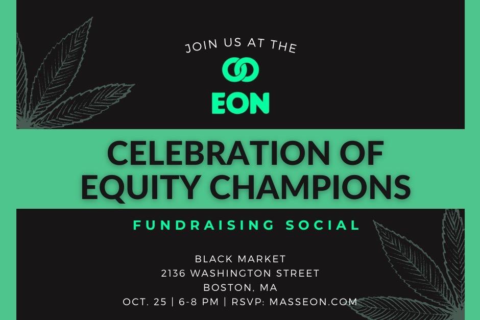 Celebfation of Cannabis Equity Champions flyer - Black background with green middle banner